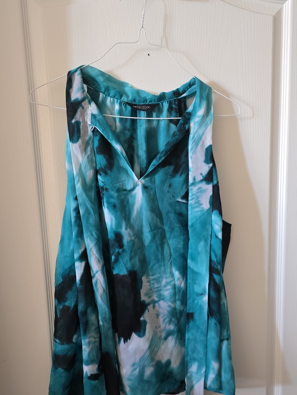 Michel STUDIO Teal and Black and White Tie V-Neck Sleeveless Top XL